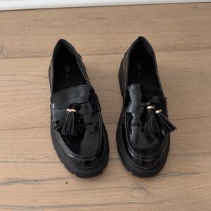 Zara Glossy Black Loafers with Tassels
